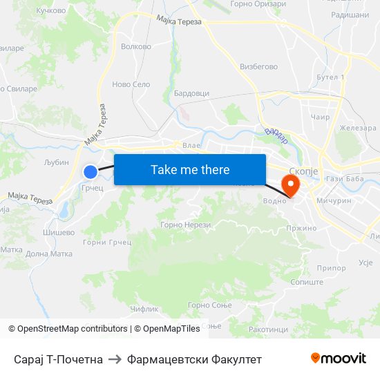 Сарај Т-Почетна to Фармацевтски Факултет map