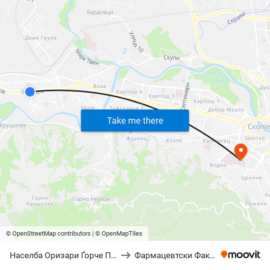 Населба Оризари Ѓорче Петров to Фармацевтски Факултет map