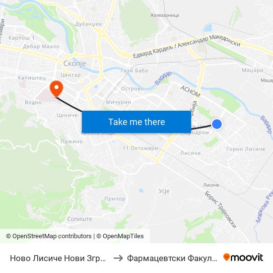 Ново Лисиче Нови Згради to Фармацевтски Факултет map