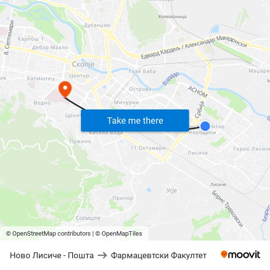 Ново Лисиче - Пошта to Фармацевтски Факултет map