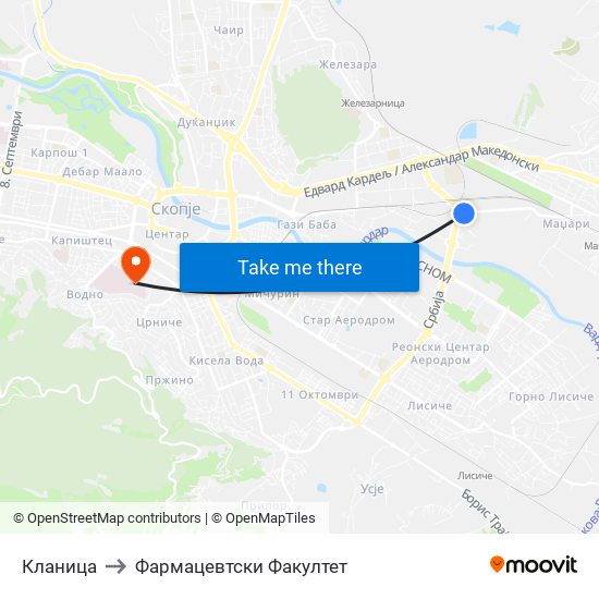 Кланица to Фармацевтски Факултет map