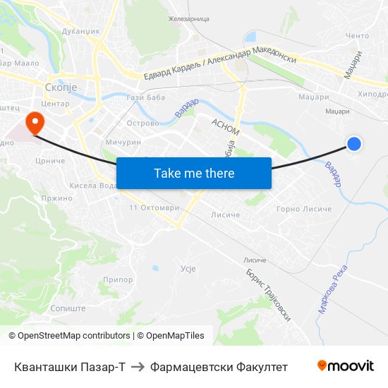 Кванташки Пазар-Т to Фармацевтски Факултет map