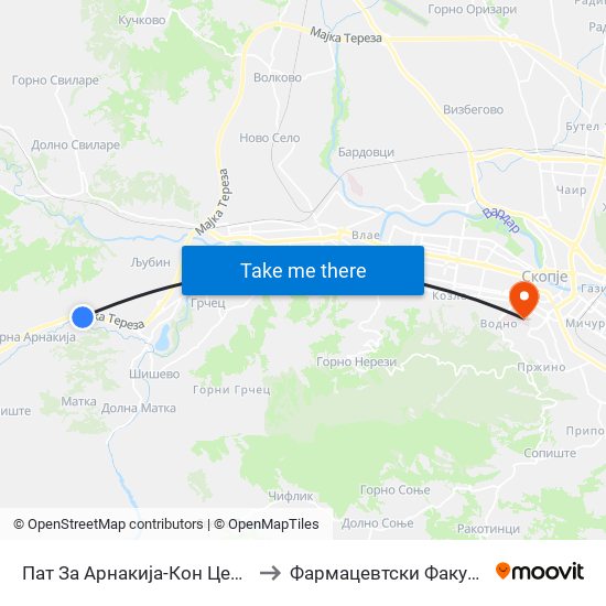 Пат За Арнакија-Кон Центар to Фармацевтски Факултет map