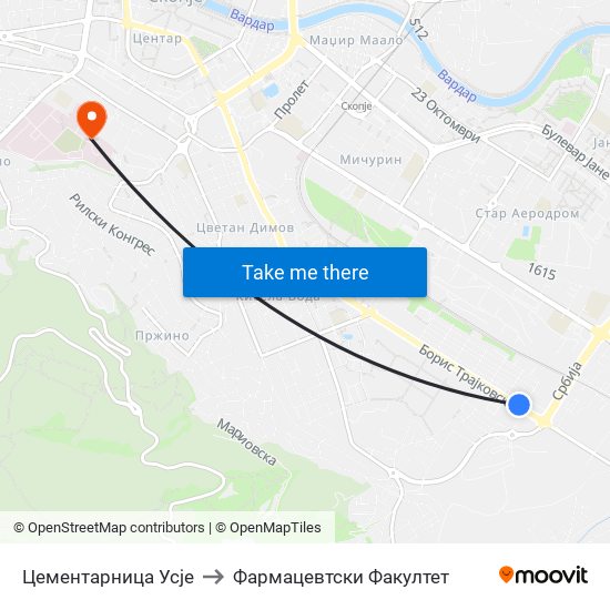 Цементарница Усје to Фармацевтски Факултет map