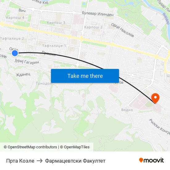 Прта Козле to Фармацевтски Факултет map