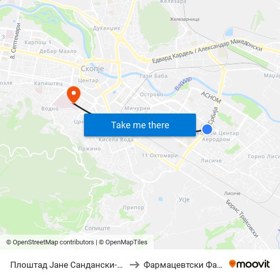 Плоштад Јане Сандански-Кон Усје to Фармацевтски Факултет map