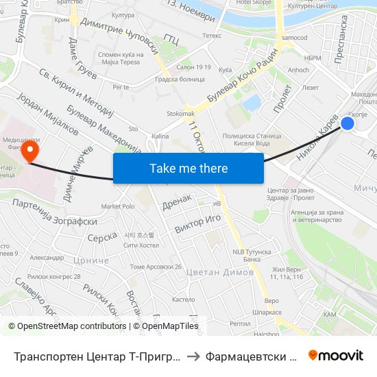 Транспортен Центар Т-Приградски Линии to Фармацевтски Факултет map