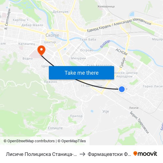 Лисиче Полициска Станица-Кон Центар to Фармацевтски Факултет map