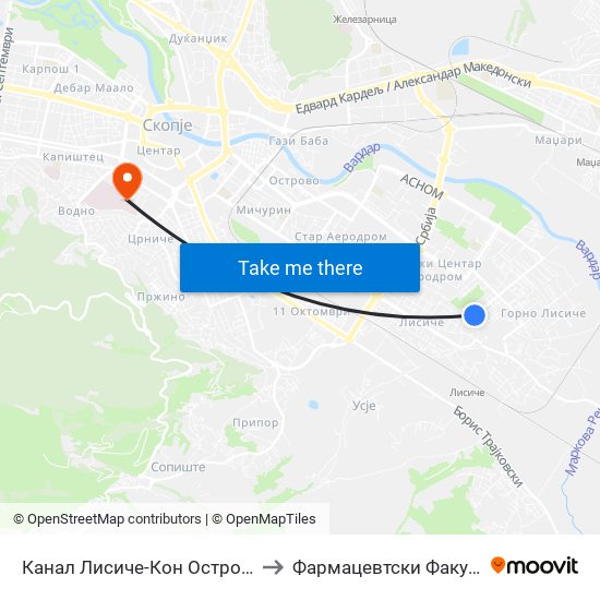 Канал Лисиче-Кон Островска to Фармацевтски Факултет map