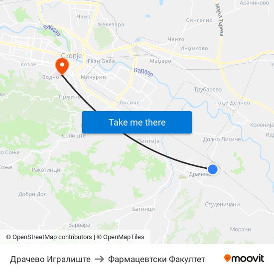 Драчево Игралиште to Фармацевтски Факултет map