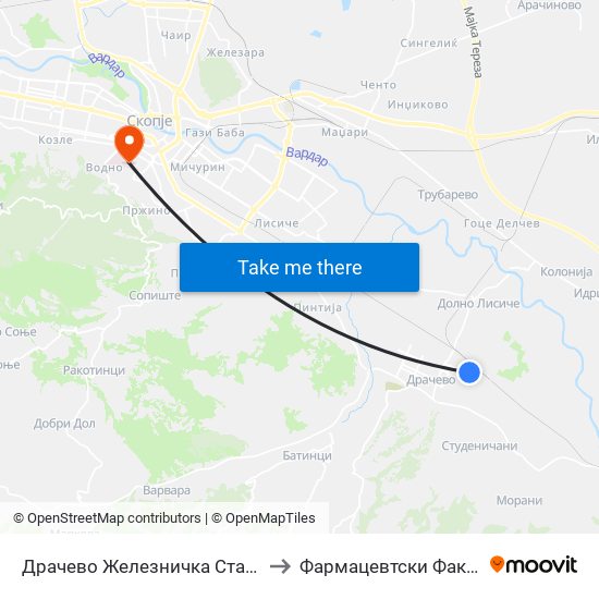 Драчево Железничка Станица Т to Фармацевтски Факултет map