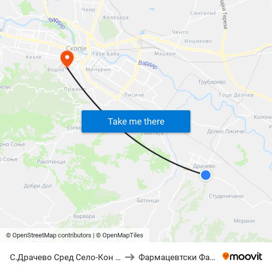 С.Драчево Сред Село-Кон Центар to Фармацевтски Факултет map