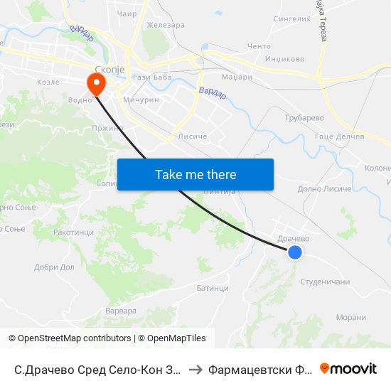 С.Драчево Сред Село-Кон Зелениково to Фармацевтски Факултет map