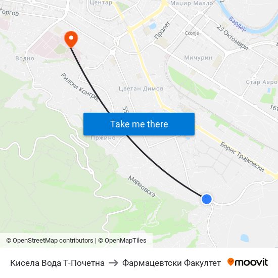 Кисела Вода Т-Почетна to Фармацевтски Факултет map