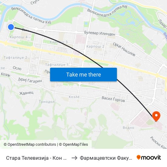 Стара Телевизија - Кон Влае to Фармацевтски Факултет map