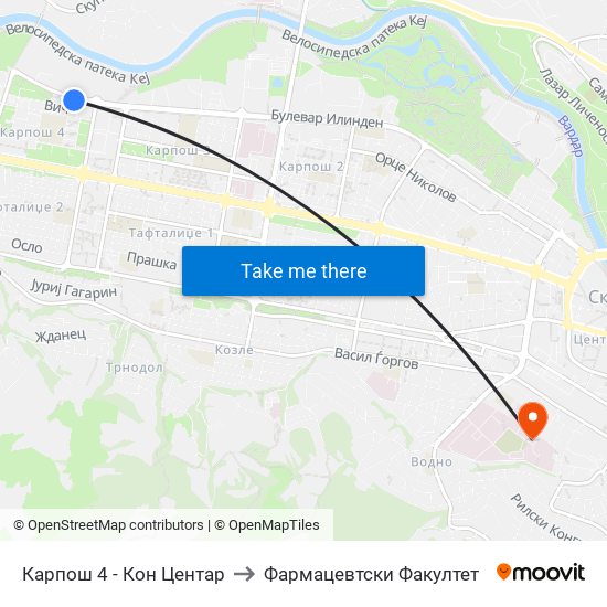 Карпош 4 - Кон Центар to Фармацевтски Факултет map