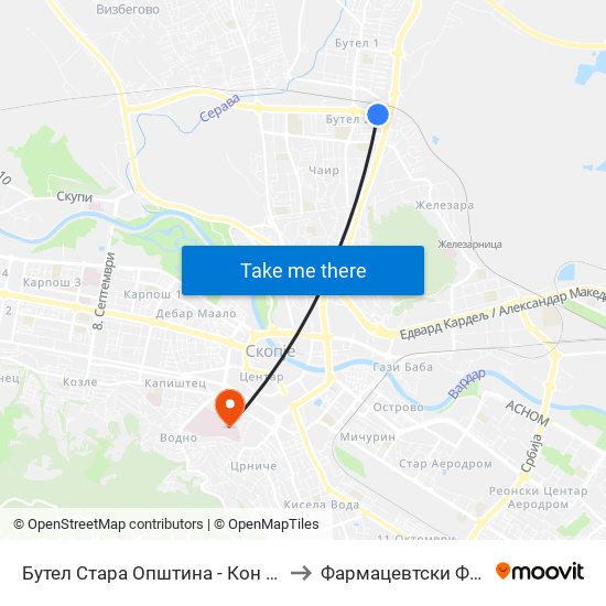 Бутел Стара Општина - Кон Радишани to Фармацевтски Факултет map