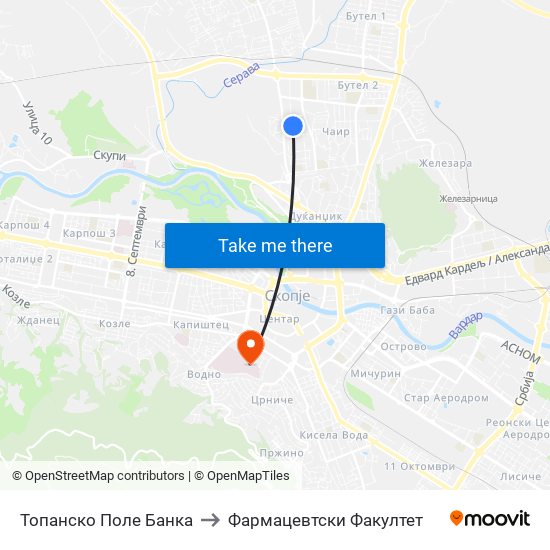 Топанско Поле Банка to Фармацевтски Факултет map