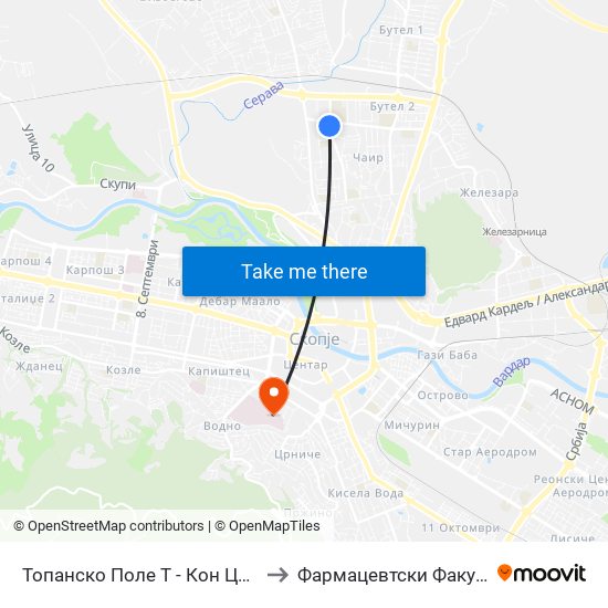 Топанско Поле Т - Кон Центар to Фармацевтски Факултет map