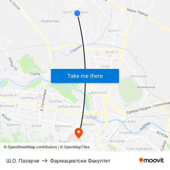 Ш.О. Пазарче to Фармацевтски Факултет map