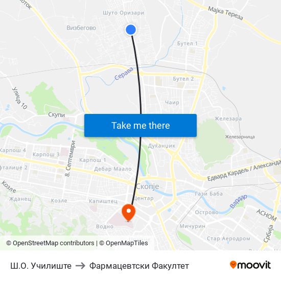 Ш.О. Училиште to Фармацевтски Факултет map