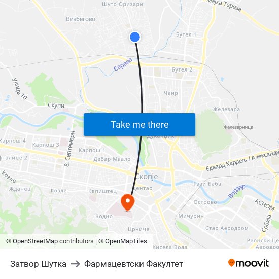 Затвор Шутка to Фармацевтски Факултет map