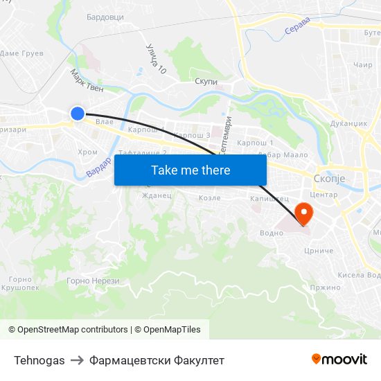 Tehnogas to Фармацевтски Факултет map