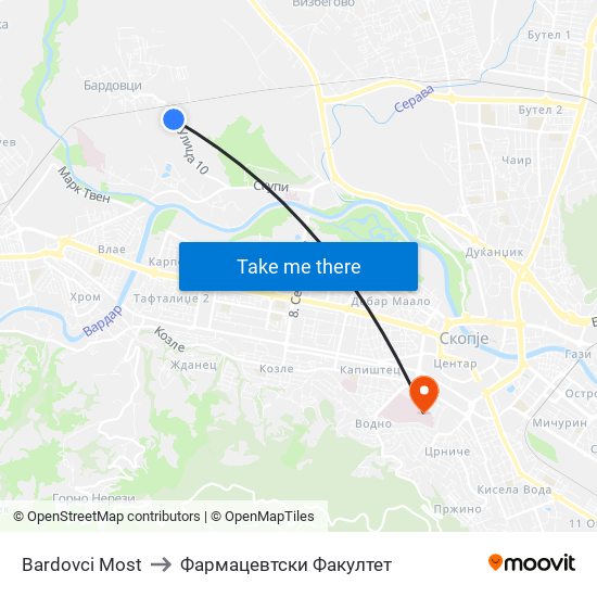 Bardovci Most to Фармацевтски Факултет map