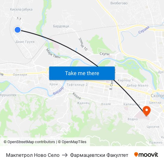 Макпетрол Ново Село to Фармацевтски Факултет map