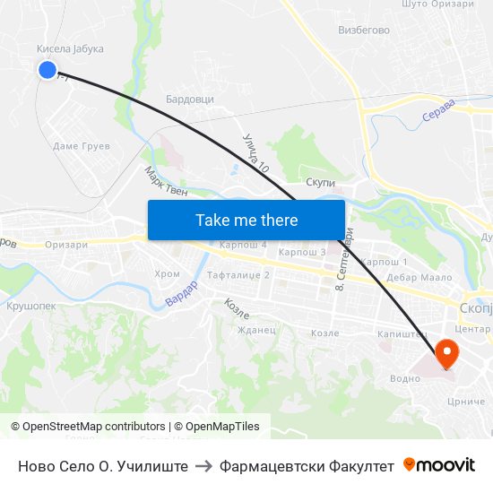 Ново Село О. Училиште to Фармацевтски Факултет map