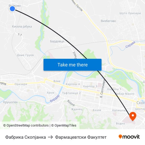 Фабрика Скопјанка to Фармацевтски Факултет map
