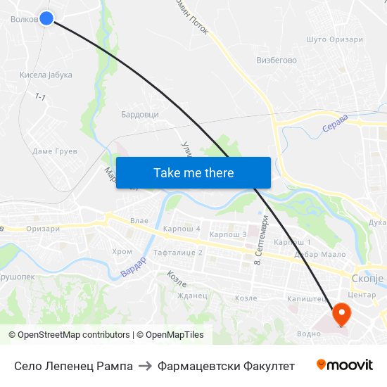 Село Лепенец Рампа to Фармацевтски Факултет map