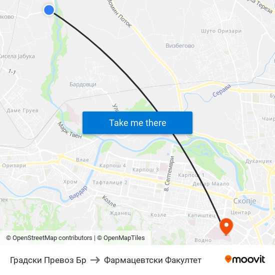 Градски Превоз Бр to Фармацевтски Факултет map