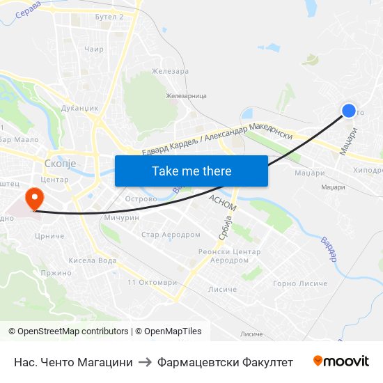 Нас. Ченто Магацини to Фармацевтски Факултет map