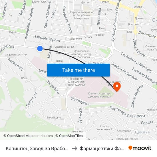 Капиштец Завод За Вработување to Фармацевтски Факултет map