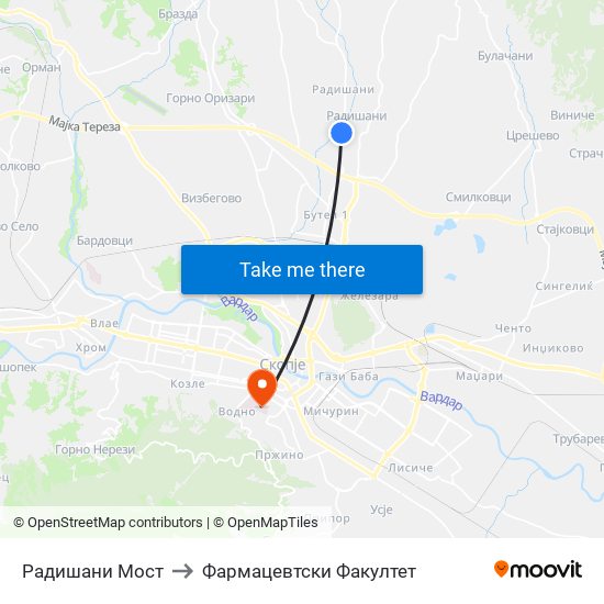 Радишани Мост to Фармацевтски Факултет map