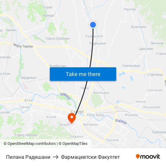 Пилана Радишани to Фармацевтски Факултет map