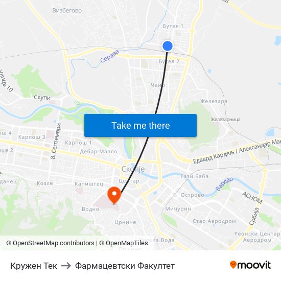 Кружен Тек to Фармацевтски Факултет map