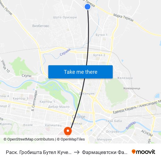 Раск. Гробишта Бутел Кучев. Бара to Фармацевтски Факултет map