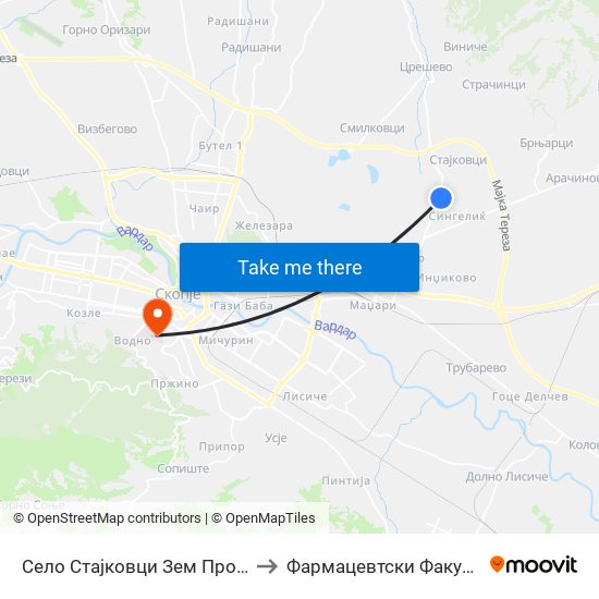 Село Стајковци Зем Промет to Фармацевтски Факултет map