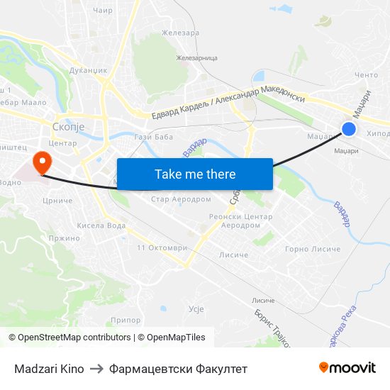 Madzari Kino to Фармацевтски Факултет map