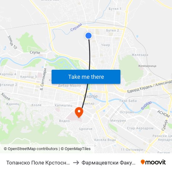 Топанско Поле Крстосница to Фармацевтски Факултет map