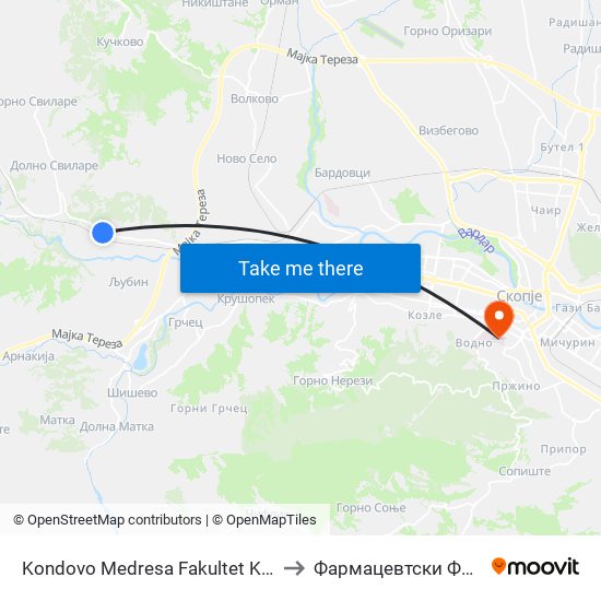 Kondovo Medresa Fakultet Kon Centar to Фармацевтски Факултет map