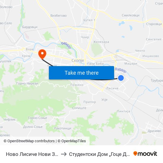 Ново Лисиче Нови Згради to Студентски Дом „Гоце Делчев“ map