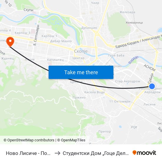 Ново Лисиче - Пошта to Студентски Дом „Гоце Делчев“ map