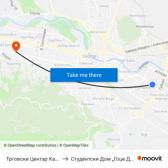 Трговски Центар Капитол to Студентски Дом „Гоце Делчев“ map