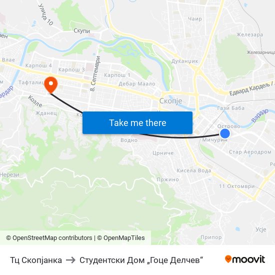 Тц Скопјанка to Студентски Дом „Гоце Делчев“ map