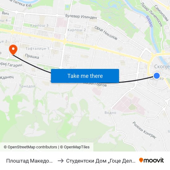 Плоштад Македонија to Студентски Дом „Гоце Делчев“ map