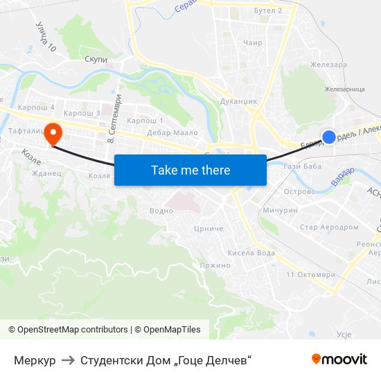 Меркур to Студентски Дом „Гоце Делчев“ map