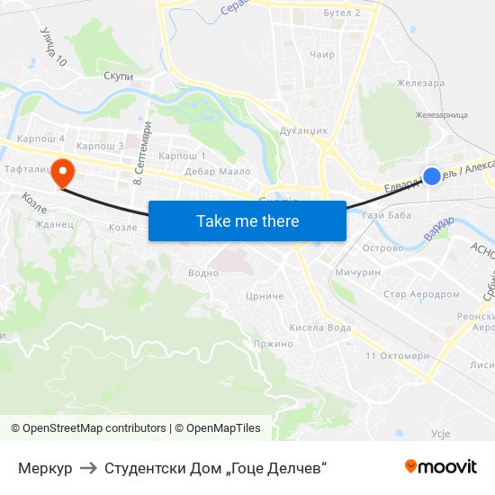 Меркур to Студентски Дом „Гоце Делчев“ map
